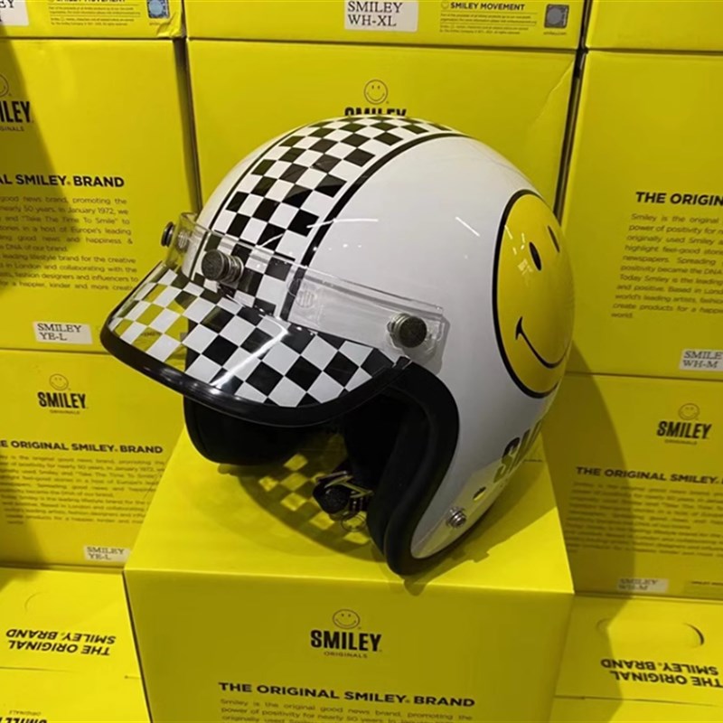 台湾ZEST黑白棋盘格复古骑士头盔帽檐遮阳防风三扣可调节装饰帽檐