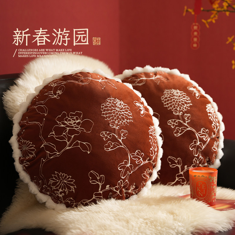 抱枕沙发客厅龙年新年红色春新圆形飘饰靠枕靠垫