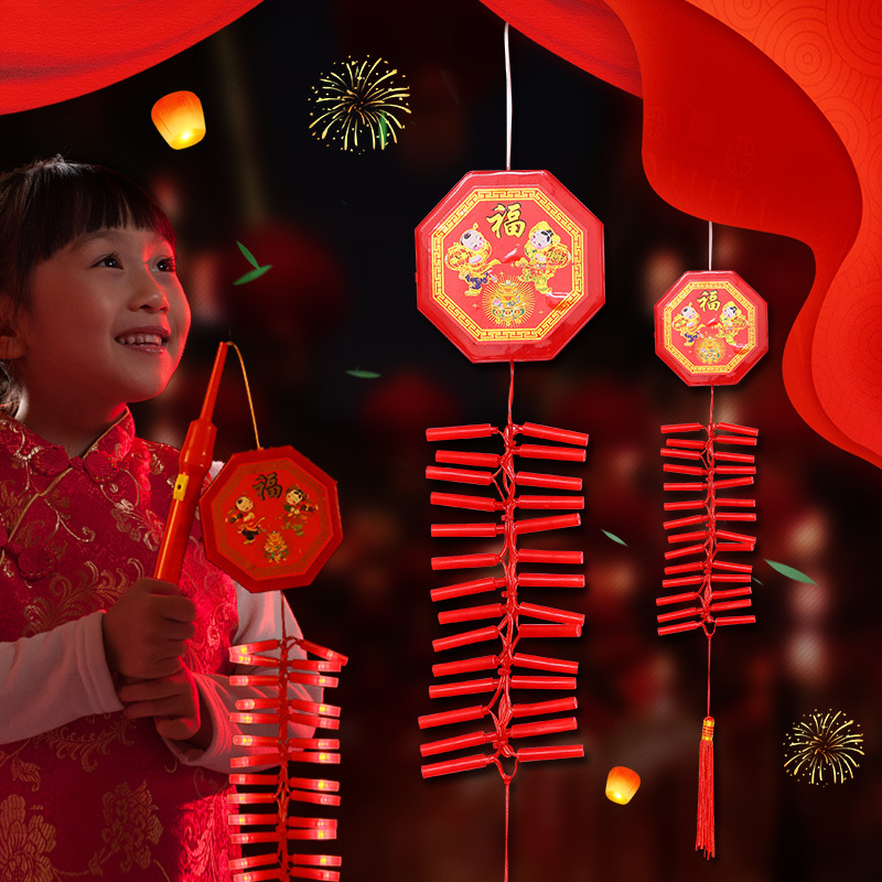 新年春节炮仗LED灯饰发声音乐儿童爆竹手提仿真电子鞭炮超响
