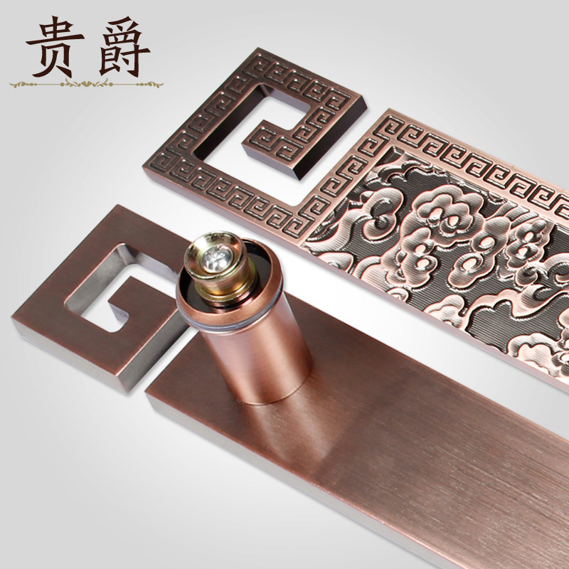 中式仿古玻璃大门拉手复古祥云古铜防盗实木门把手加厚