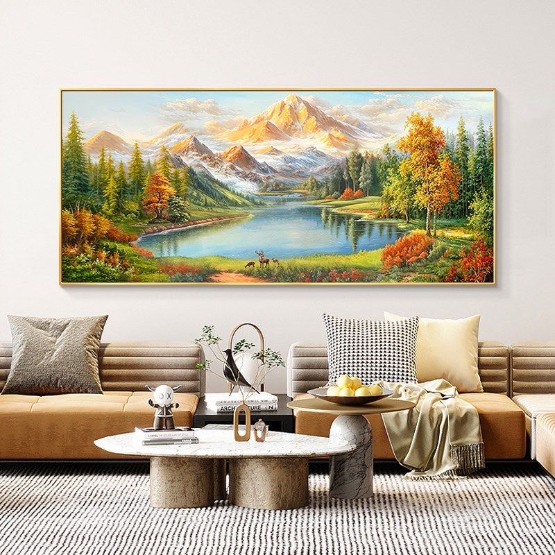 聚宝盆山水画靠山图客厅装饰画沙发背景墙挂画横幅日照金山壁画,家居饰品,现代装饰画,淘宝优惠券,粉丝福利购,淘宝优惠卷