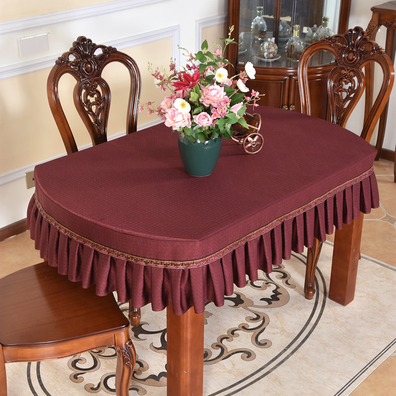 高档深红色折叠圆桌长椭圆形桌罩布艺桌布厚餐桌布台布家用定制