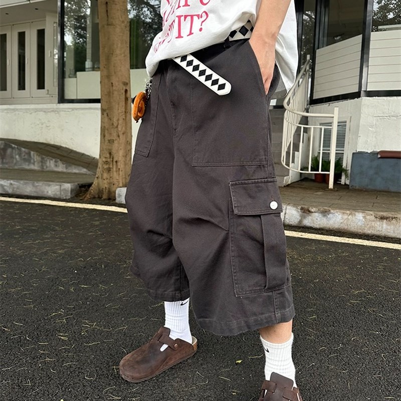 美式复古伞兵工装短裤男女夏季机能风休闲多口袋阔腿薄款七分裤潮