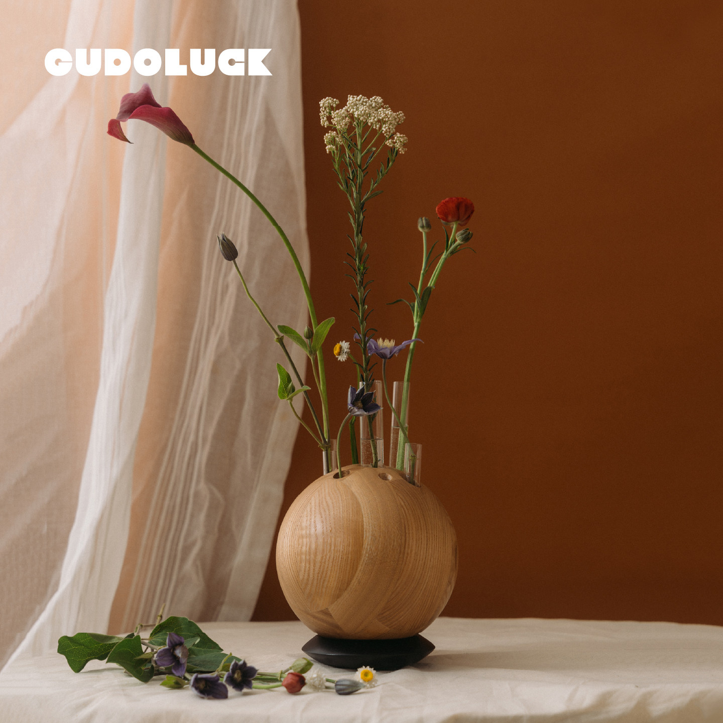 GUDOLUCK中古实木球花器实验室试管花瓶包豪斯收纳工作台笔筒图片