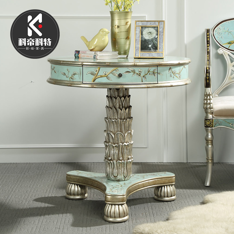 意大利巴洛克精雕家具法式古典实木欧式宫廷面雕花高端客厅圆几