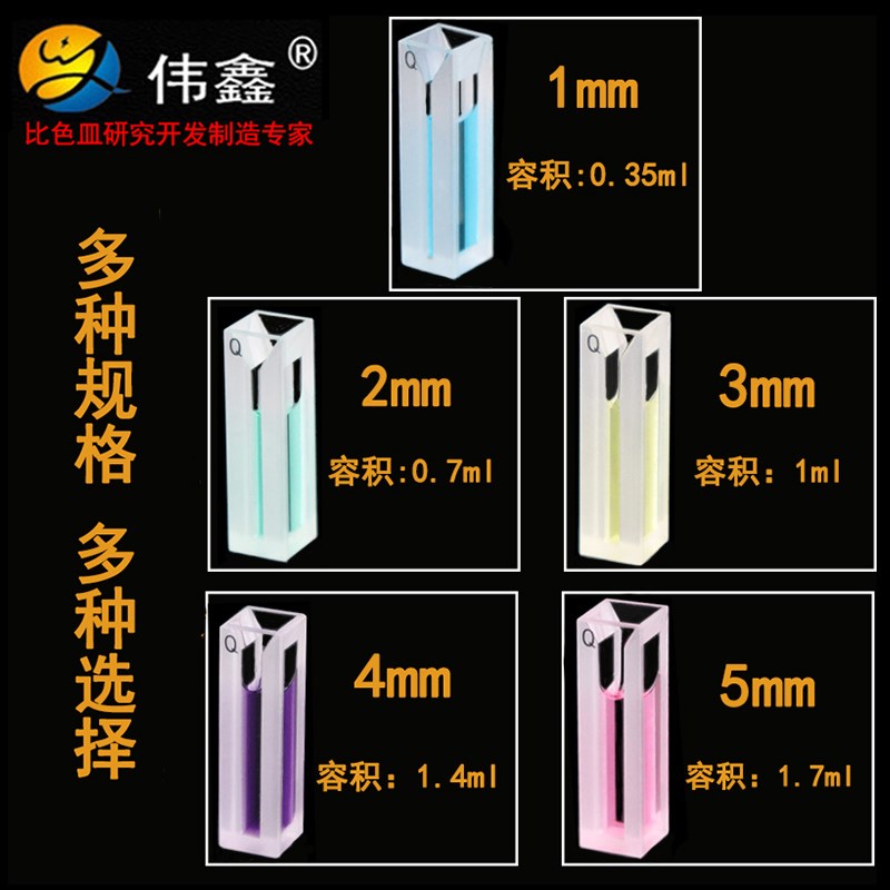 鑫碱石英荧光量比色皿斜微口狭缝1伟5-m光m耐酸程10mm四通双光程