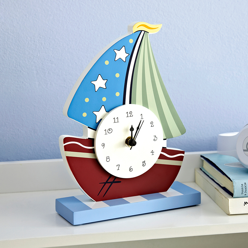 米图宝贝帆船主题装饰品家居小摆件儿童钟表静音创意书桌可爱摆钟