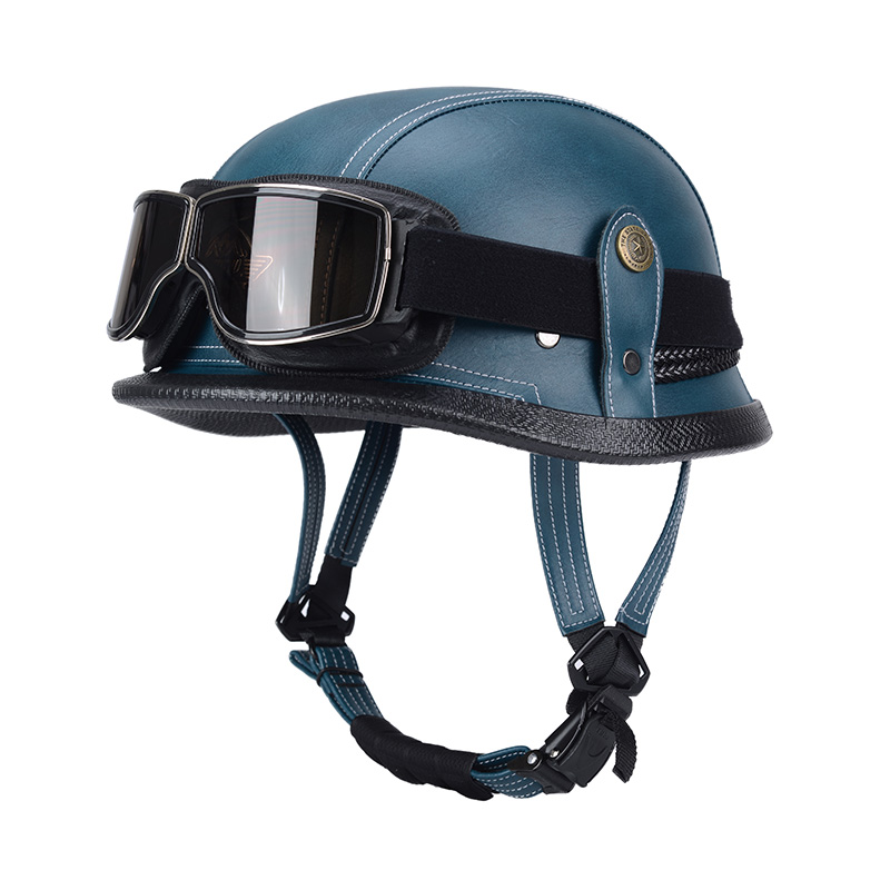 YSDL德式钢盔皮盔男女夏季半盔复古哈雷摩托车头盔电动机车安全帽