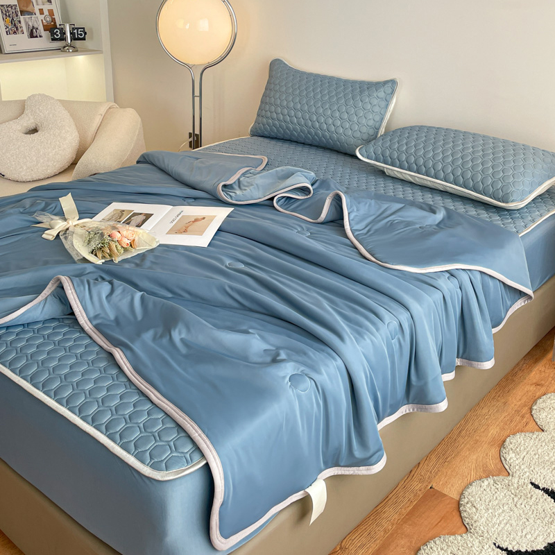 高级感藏青色乳胶软凉席床笠四件夏天冰丝席三件空调被水洗