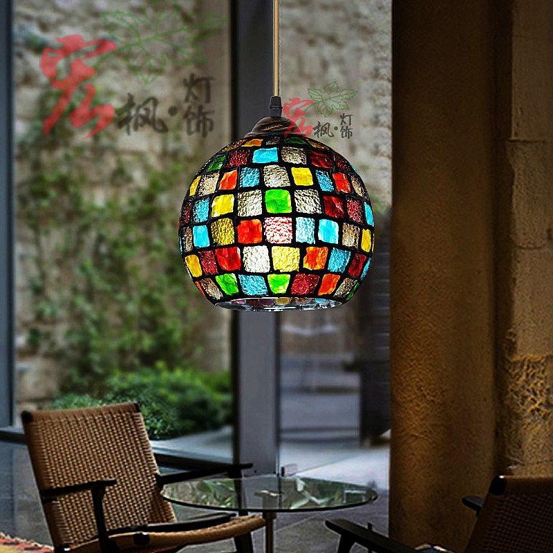 波西米亚吊灯东南亚咖啡厅餐厅酒店会所装饰手工彩色琉璃小吊灯