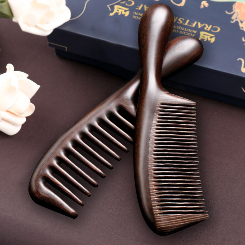 天然黑檀木梳子大齿宽齿防卷发梳静电家用女长发脱发顺发按摩梳子
