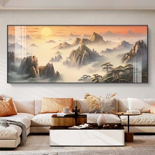 日出东方客厅东墙挂画办公室沙发背景墙装饰画山无水靠山图壁画