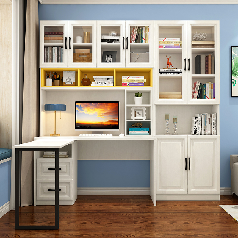 转角书桌书柜一体写字台式电脑桌书架拐角儿童学习办公桌