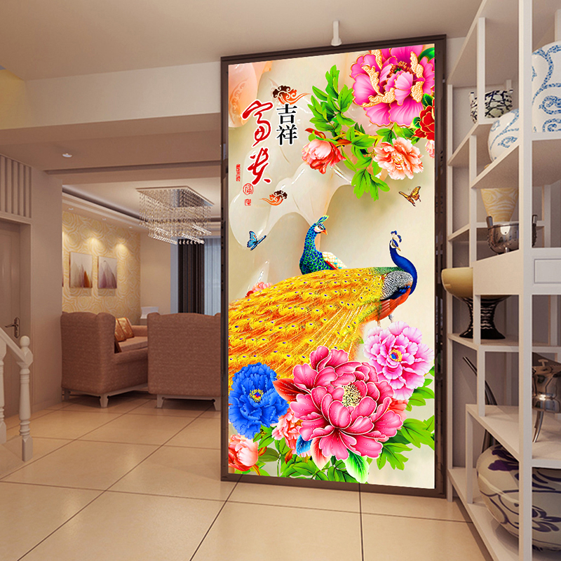 定制自粘玄关贴画家和富贵花瓶卧室走廊墙贴画过道墙纸客厅装饰画图片