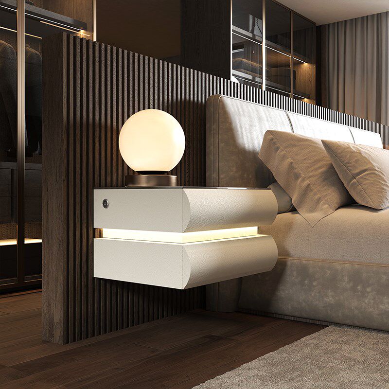 壁挂式悬空床头柜简约现代实木智能带灯无线充电悬浮床边柜多功能