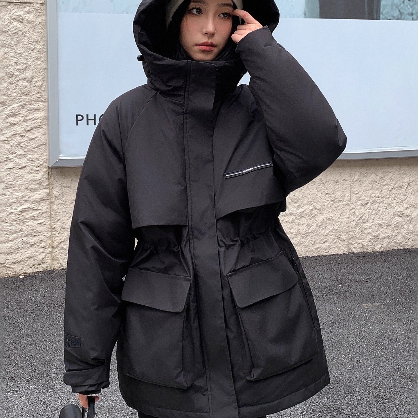 超好看工装羽绒棉服女2025新款冬爆款中长款收腰派克服夹棉外套厚