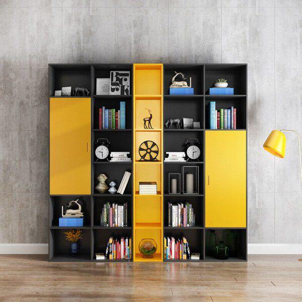 北欧客厅书柜墙简约现代书柜置物架落地自由组合全墙书柜书橱带门