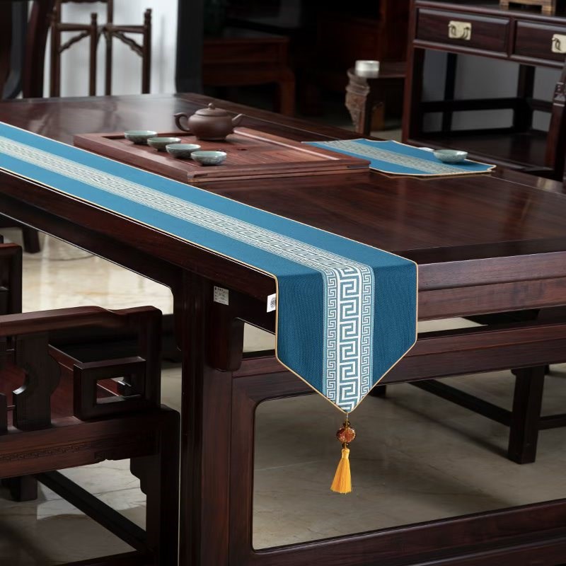桌旗中式新中式中国o风茶桌专用茶台茶席茶几防滑布艺长条桌布定