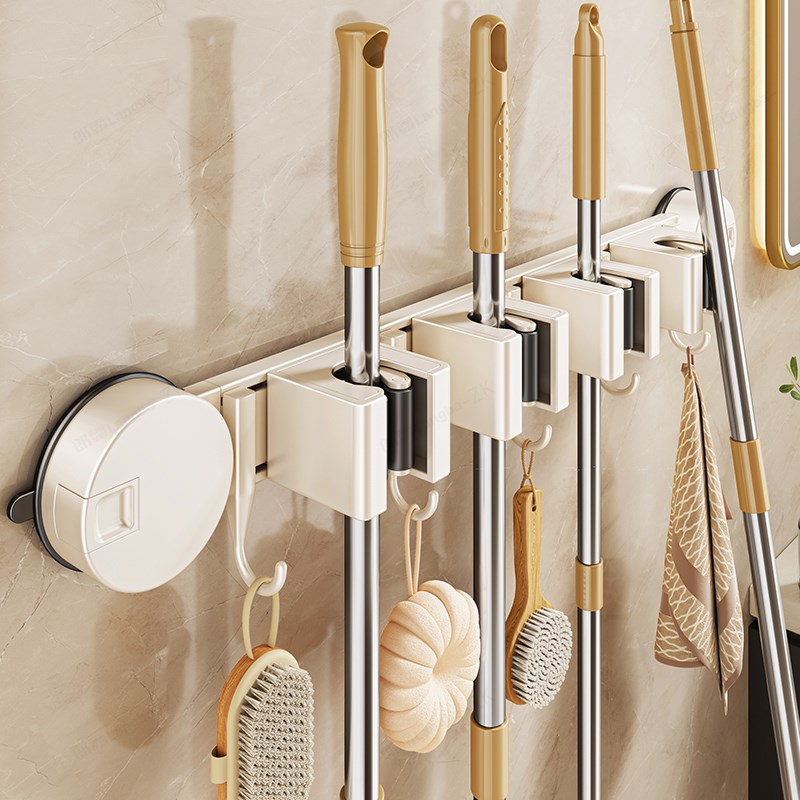 吸盘拖把架拖把壁挂夹扫把挂钩免B打孔卫生间浴室门后收纳架子神