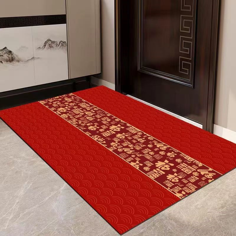 硅藻泥中式地垫门厅地垫r耐脏红色门垫玄关地垫可裁剪防滑耐用喜