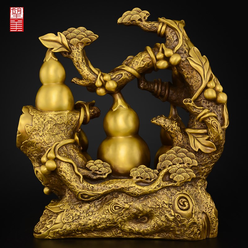 葫芦铜摆件客厅卧室招黄铜五福临门高端葫芦玄关装饰财大号铜胡芦