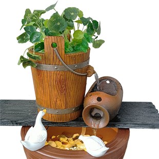 树脂材质仿木桶水循环盆鱼缸造景鱼池水缸古法养鱼循环水绿植盆