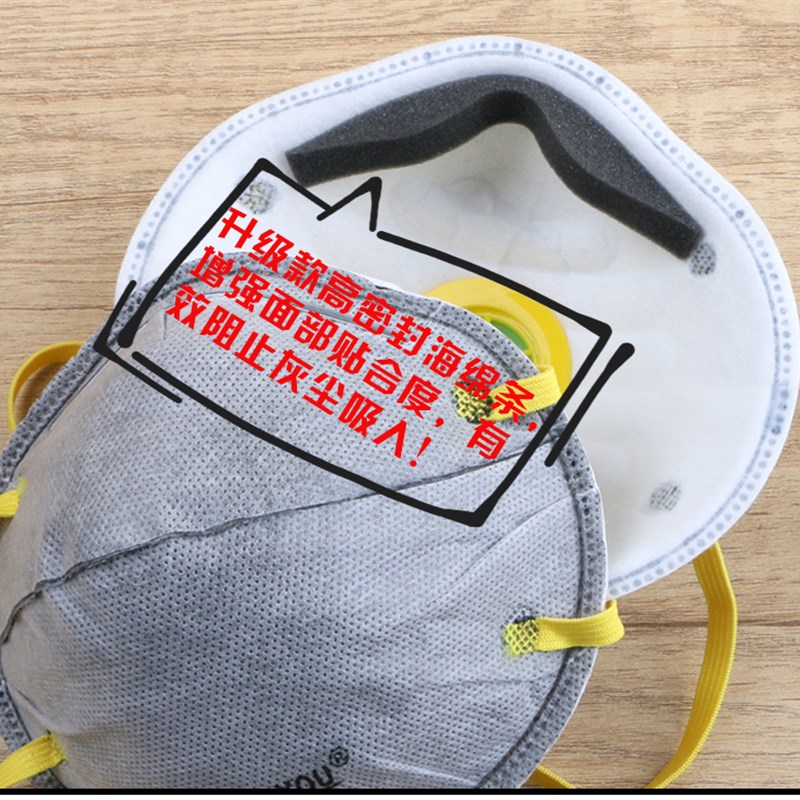 惠友杯型KN95工业粉尘打磨透气呼吸阀加厚海棉头戴式灰色防尘口罩