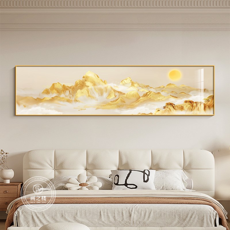 背靠日照金山夫妻卧床头画卧室挂画朝西挂什么画靠山图客厅聚财