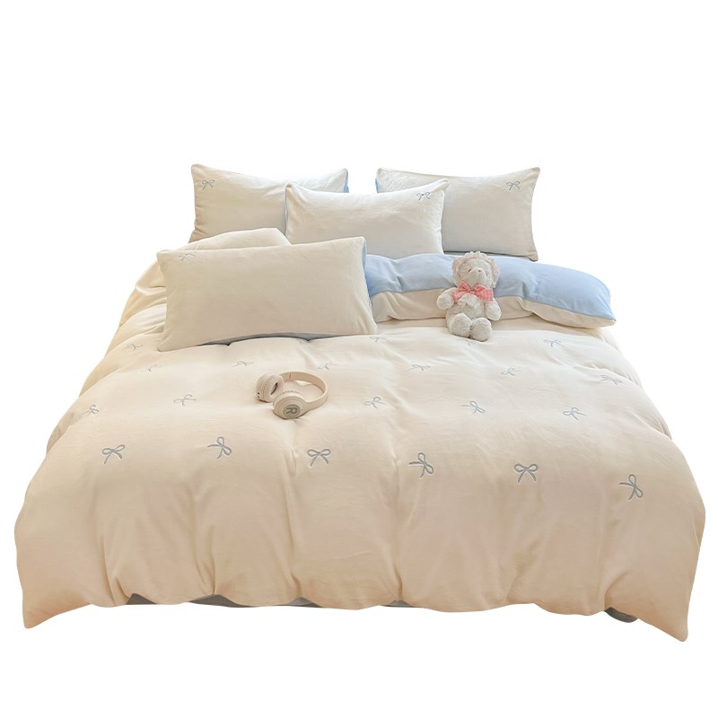 冬季加厚刺绣四件保暖公风珊瑚绒面绒被罩床单床品