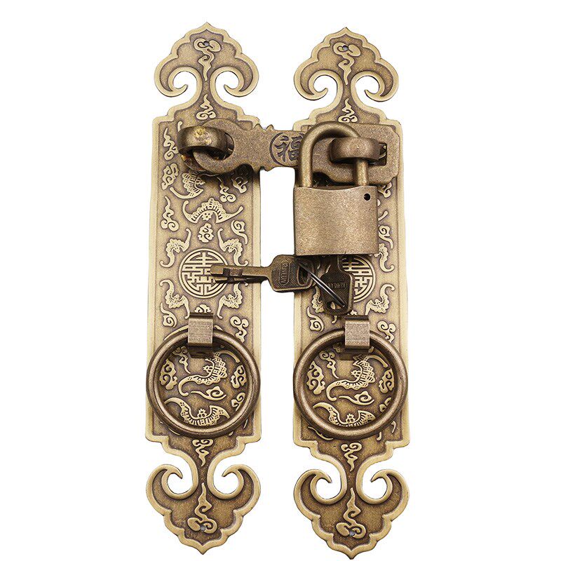 中式黄铜搭扣格门铜拉手老式大门栓挂锁仿古实木门古典铜把手