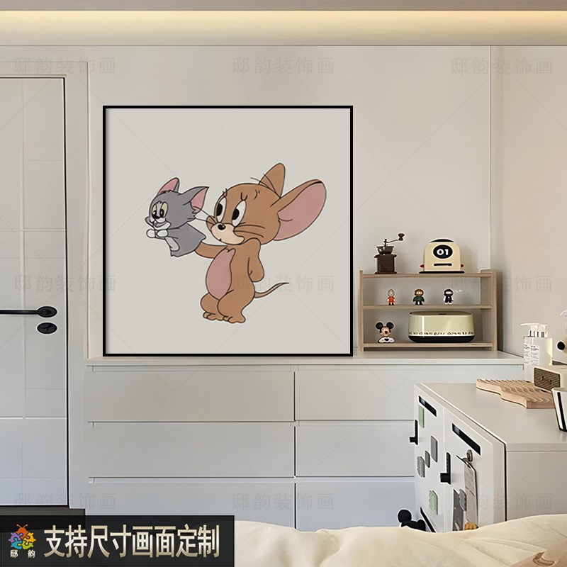 儿童房床头正方形挂画民宿酒店卡通晶瓷画现代轻奢风样板间装饰画图片