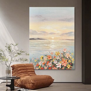 大芬油画村纯手绘抽象海景玄关装饰画现代客厅沙发背景墙大幅挂画