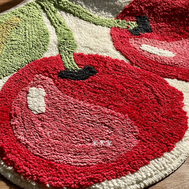 出日单!可爱樱桃家用吸水防滑胶底地垫客厅卧室床边地毯浴室门垫