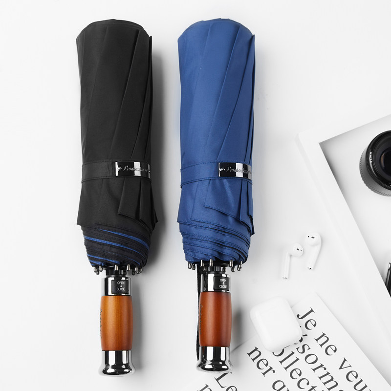 德国层暴雨自动折叠伞大号三人雨伞男士超大木柄商务伞