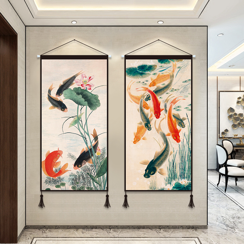 中式花鸟布艺挂画大号玄关装饰画客厅餐厅挂毯墙画壁毯背景墙布图片