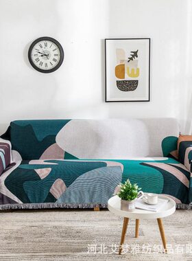 懒人日系沙发盖布高级防滑全包复古民宿绿色双人沙发罩沙发巾粗布
