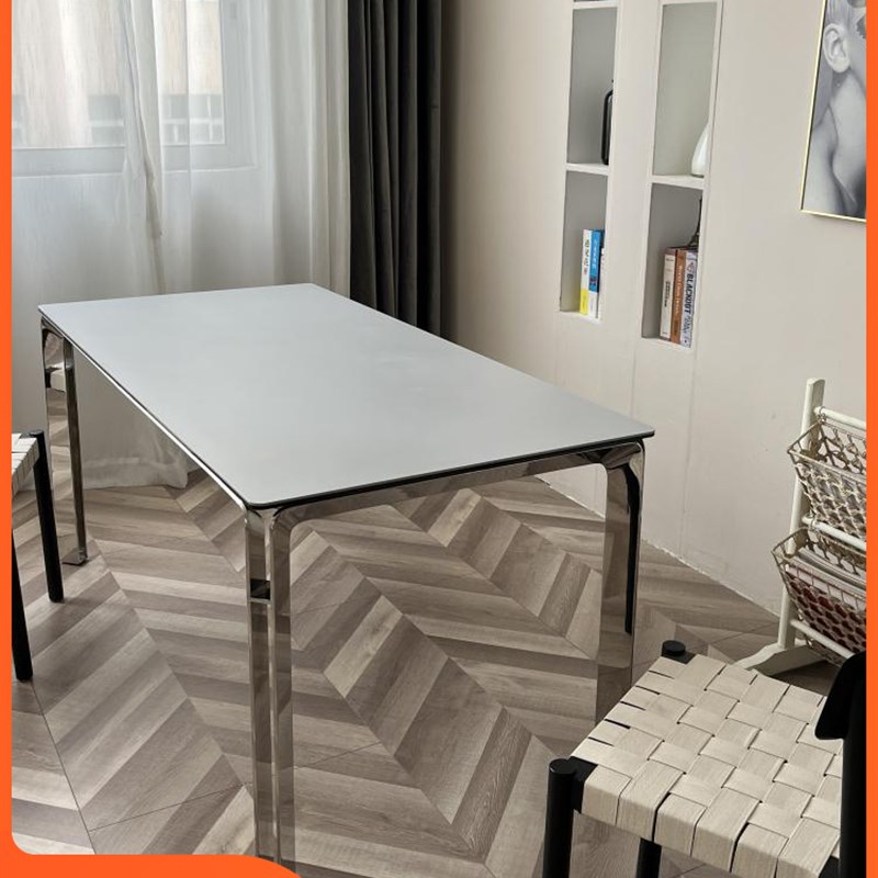 德利丰岩板餐桌椅组合长方形x家用小户型北欧现代简约不锈钢大饭