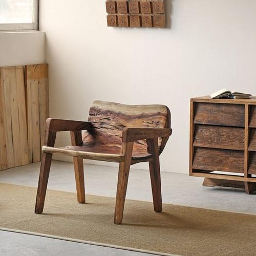 侘寂风创意休闲椅实木沙发椅阳台躺椅民宿酒店装饰风化木树形椅子