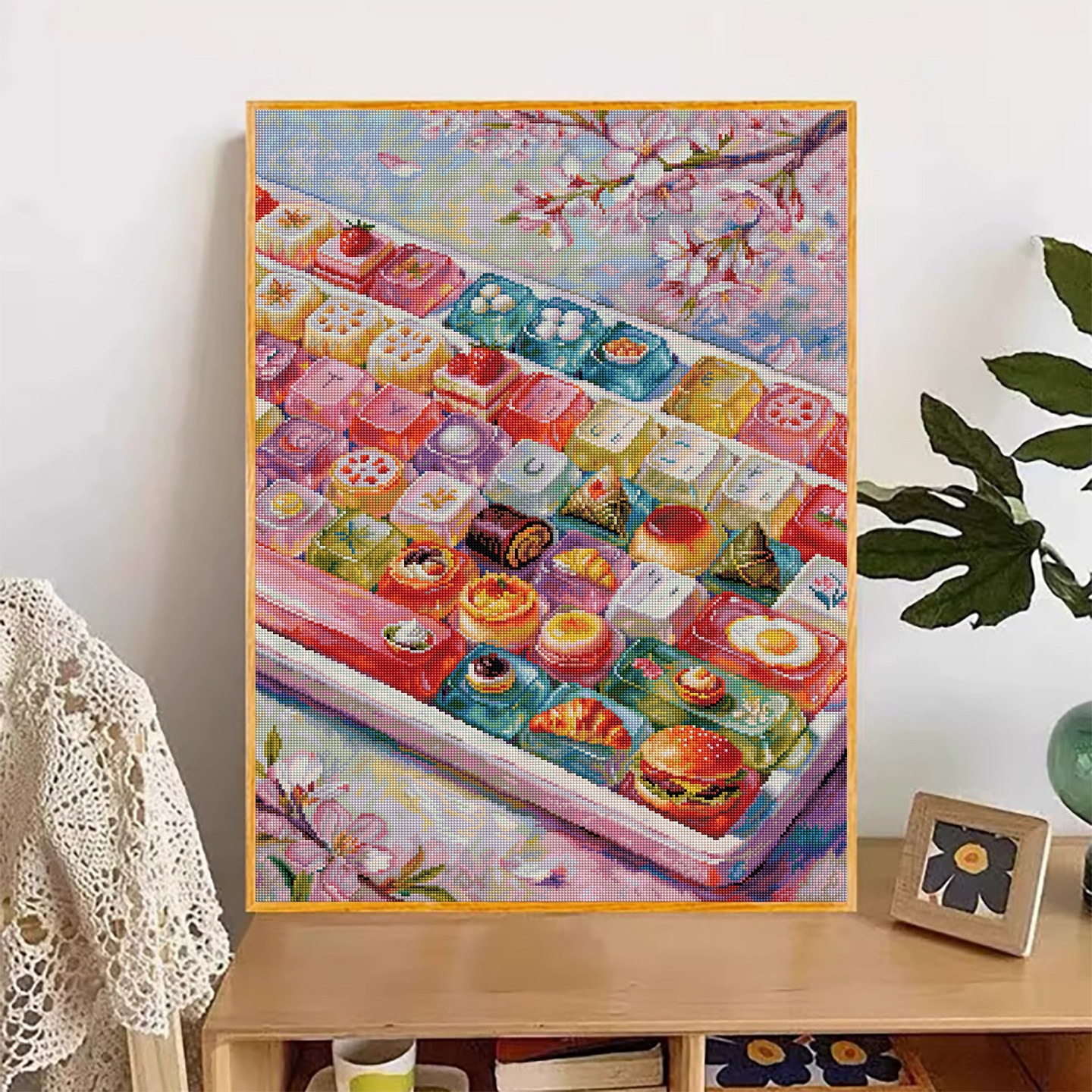 【花田错】点图彩虹键盘钻石画樱花甜品图案卧室装饰手工粘贴