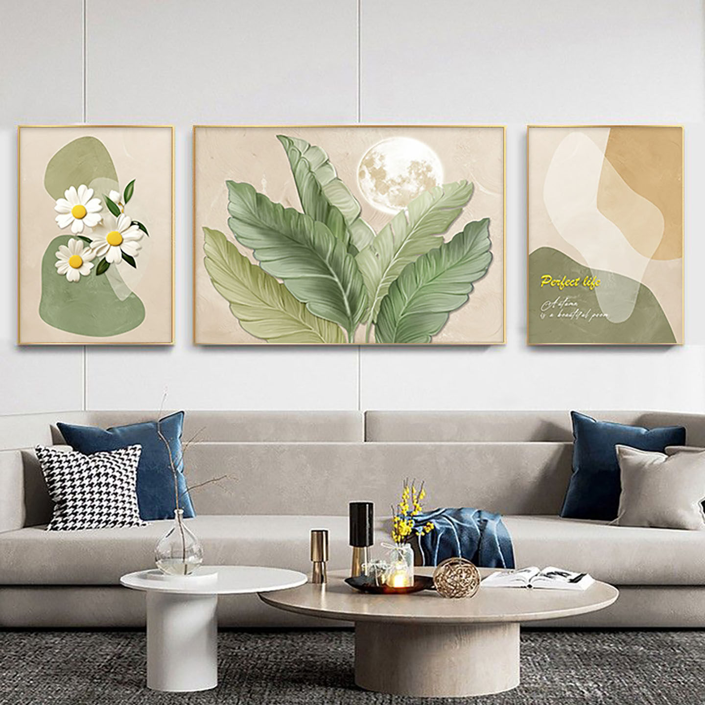 花朵绿植三联5d贴钻画简约客厅餐厅钻石画2025新款满钻现代小清新