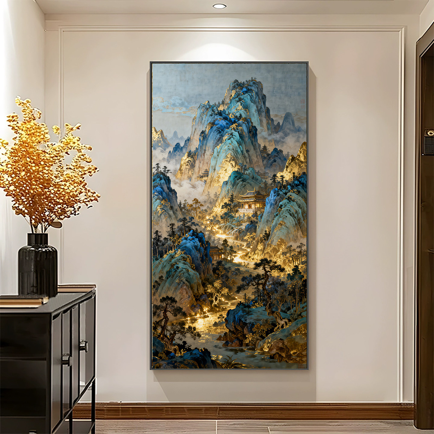 【花田错】玄关钻石画满钻青色江山走廊风景画手工DIY贴钻装饰画