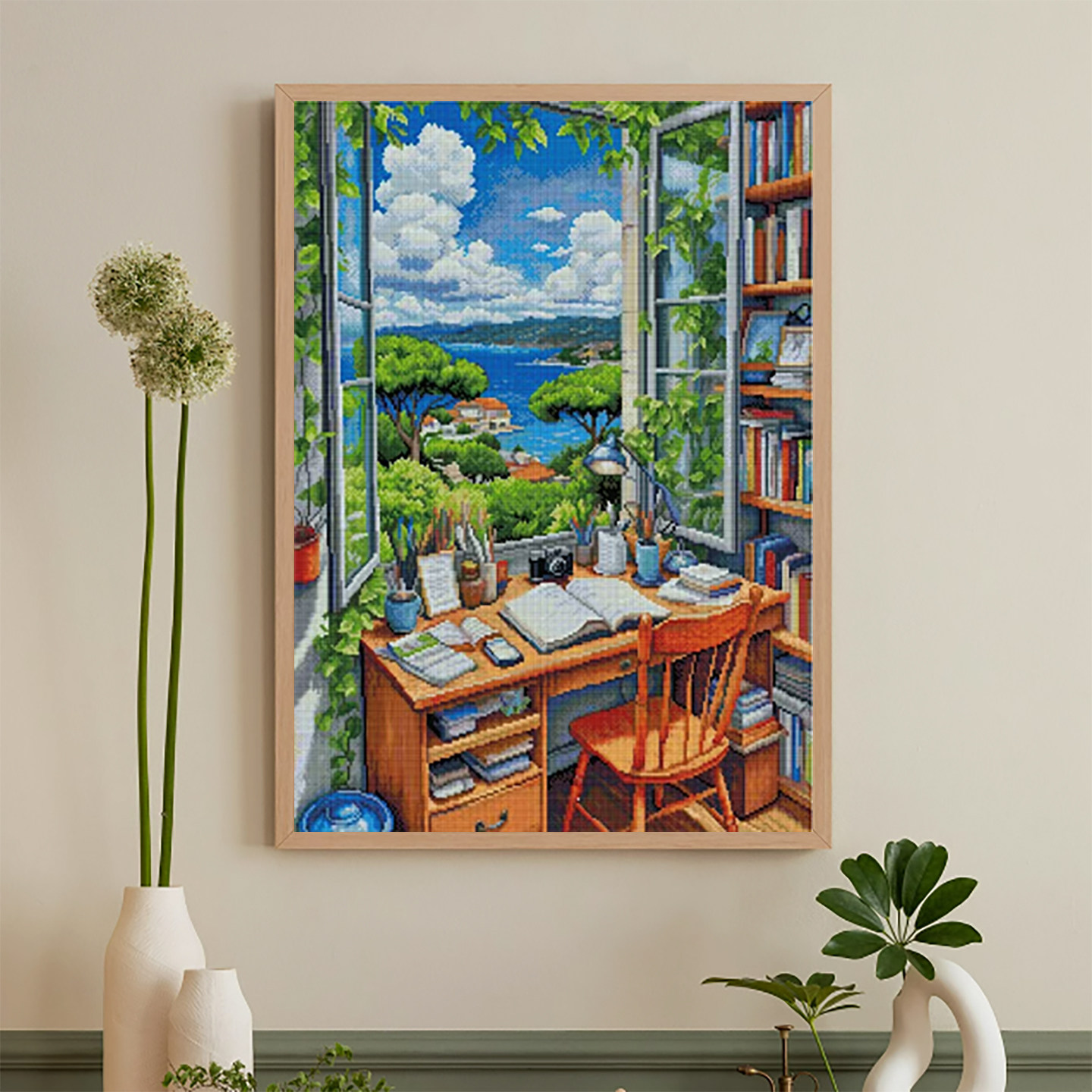 【花田错】钻石画满钻点图《窗外海》客厅卧室背景墙手工贴装饰画