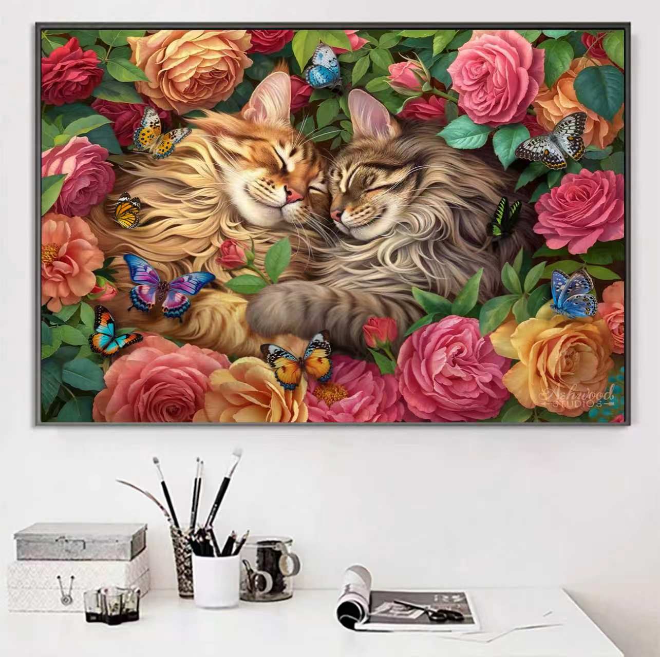 【花田错】新款钻石画温馨猫咪可爱创意满钻客厅卧室手工贴装饰画