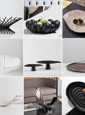 现代极简高档托盘摆件装样板房间高级风客厅茶几收纳桌Y面几何摆