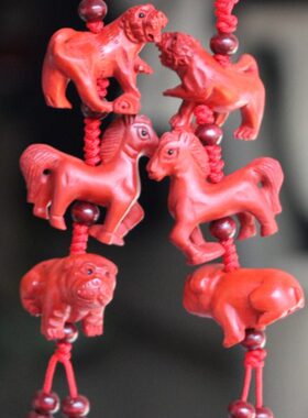 桃木雕刻生肖三合六合吊坠红绳本命年猴鸡鼠猪兔羊虎马狗蛇牛猴龙
