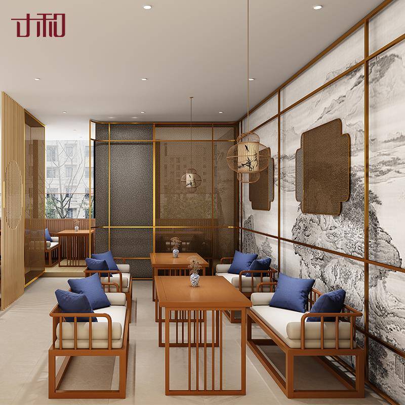 潮咖茶楼餐饮饭酒店茶楼卡国座沙发实木桌椅新中式铁艺啡厅馆酒吧