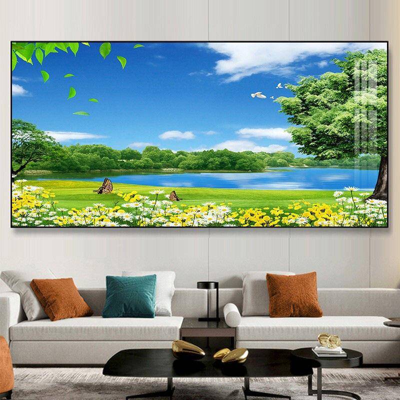 现代简约田园晶风景厅装饰画 画发背景瓷树林WCB卧客室饭厅墙沙壁