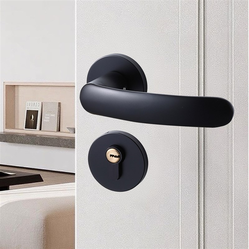 卧室门锁家用通用型房门锁s黑色高档5845锁具房间室内门静音分体