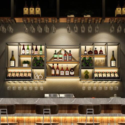 工业风酒吧吧台酒柜壁挂式餐厅置物架创意墙上展示架发光铁艺酒架