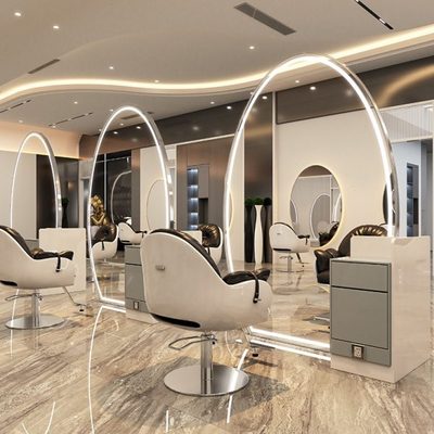 网红理发店镜台剪发镜发廊专用美发店镜子带灯全身落地镜柜子一体